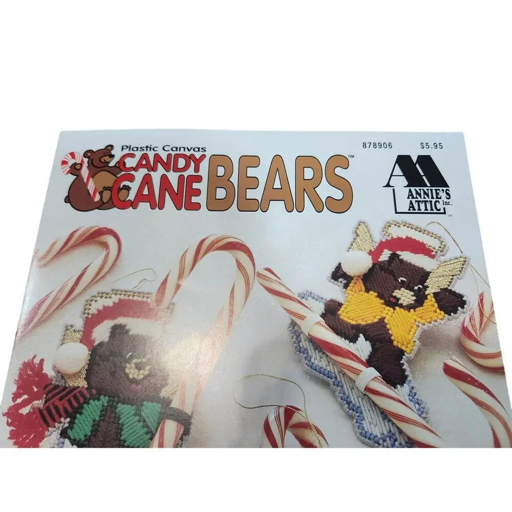 Annie's Attic Plastic Canvas Candy Cane Bears 878906 Instructions Vtg 1995 USA